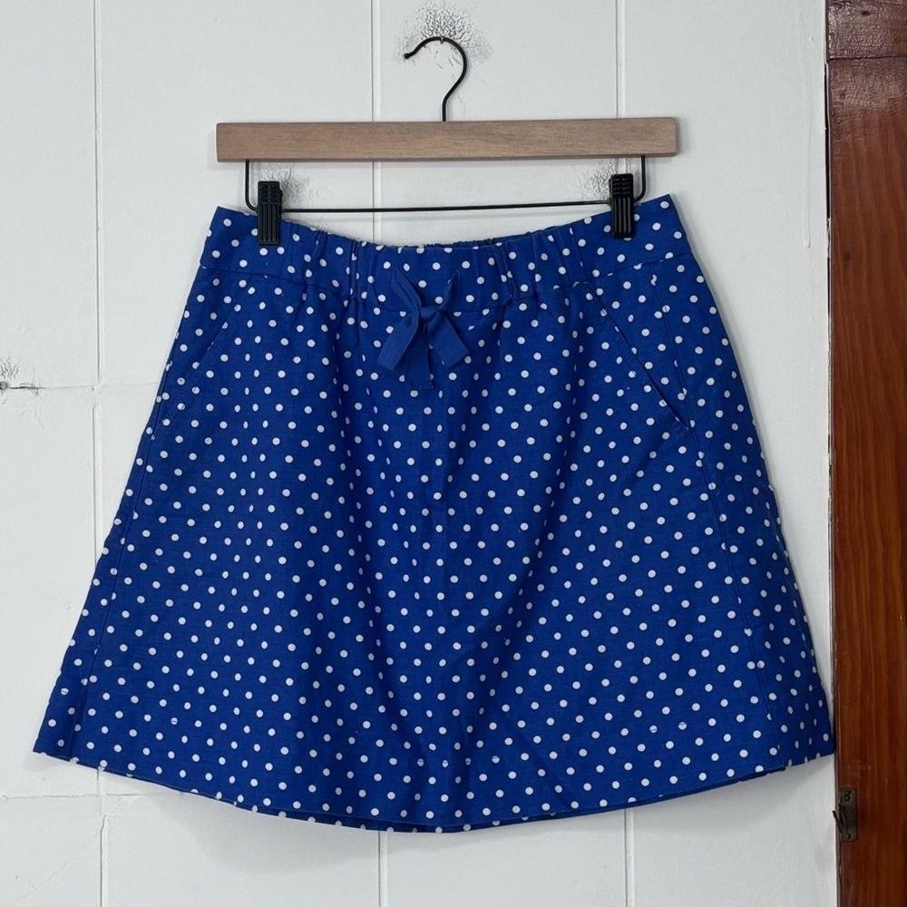J.Crew Blue Polka Dot Linen Cotton Blend A-Line Mini Skirt with Pockets Size 4